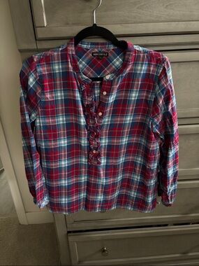Men's Red & Blue Plaid Button Henley Shirt